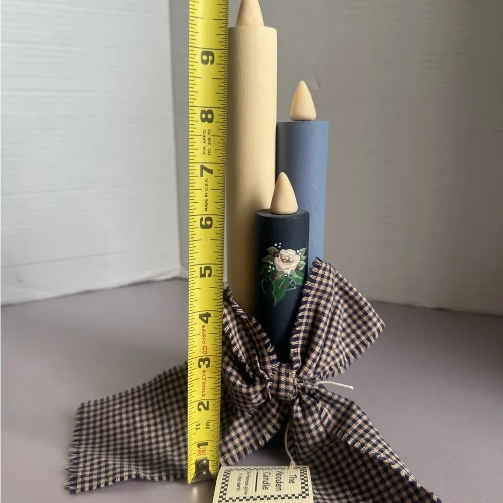 Wood Triple Taper Candle Hand Painted